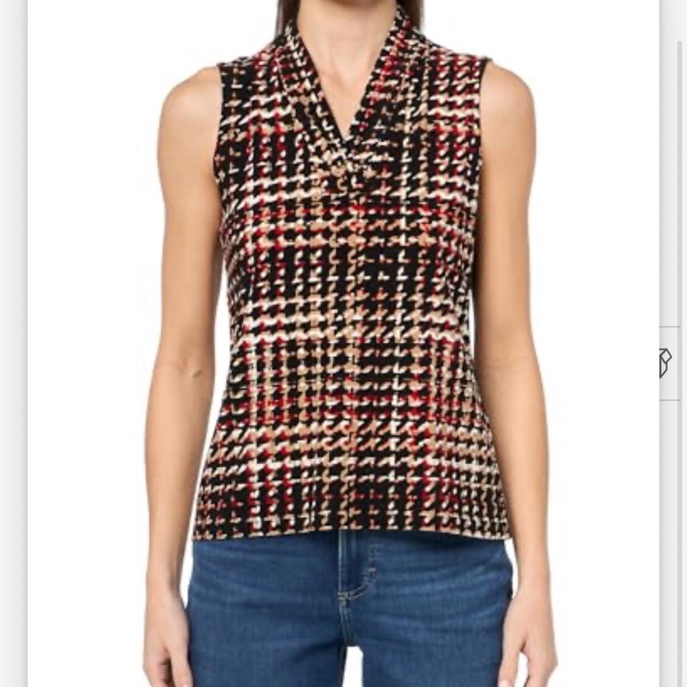 Anne Klein Printed ITY Triple Pleat Top Large NWT